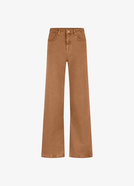 Studio Anneloes High waist wide leg jeans met steekzakken - voorkant 2 camel