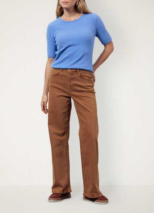 Studio Anneloes High waist wide leg jeans met steekzakken - voorkant 3 camel
