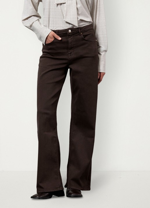 Studio Anneloes High waist wide leg jeans met steekzakken - detail 4 bruin