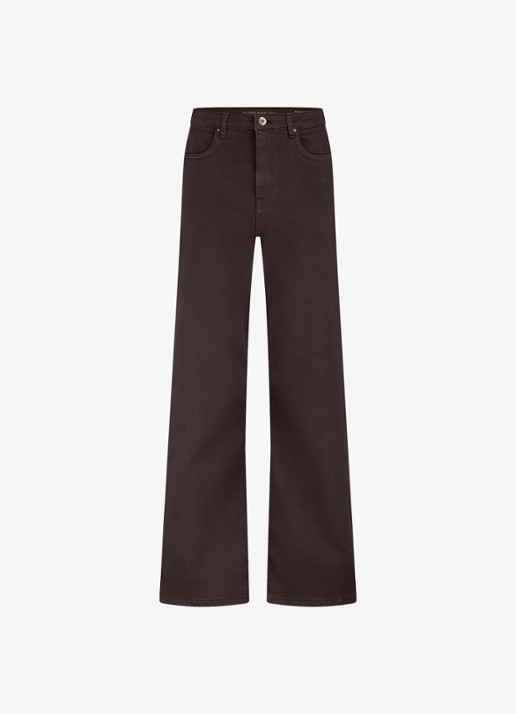 Studio Anneloes High waist wide leg jeans met steekzakken - voorkant 2 bruin