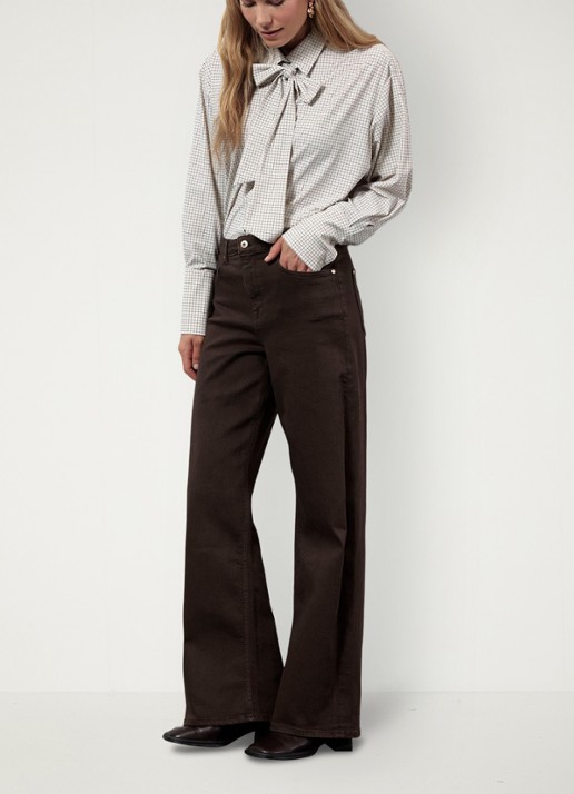 Studio Anneloes High waist wide leg jeans met steekzakken - voorkant 3 bruin