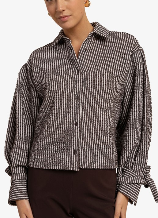 Studio Anneloes Ivara blouse met structuur en streepprint - detail 3 bruin