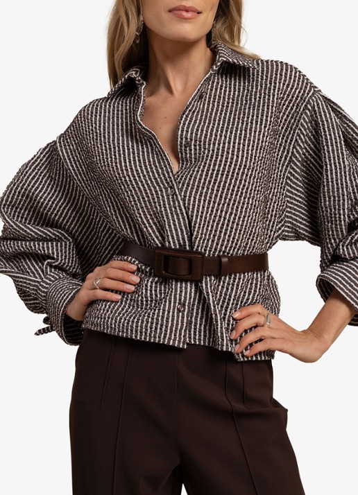 Studio Anneloes Ivara blouse met structuur en streepprint - detail 4 bruin