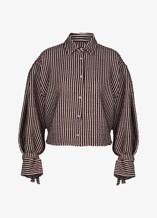 Studio Anneloes Ivara blouse met structuur en streepprint - voorkant bruin