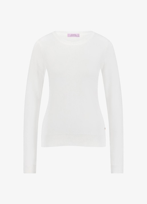 Studio Anneloes Lana fijngebreide pullover met ronde hals - voorkant 4 gebroken wit