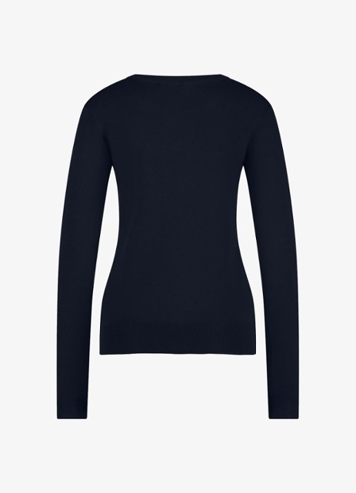 Studio Anneloes Lana fijngebreide pullover met ronde hals - achterkant 2 donkerblauw