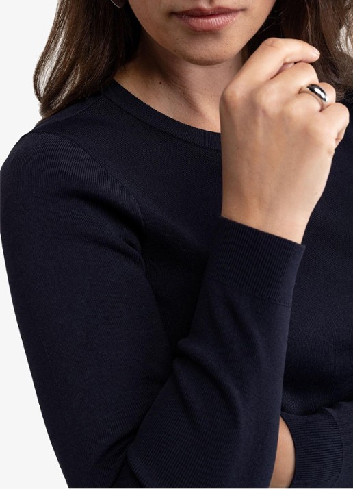 Studio Anneloes Lana fijngebreide pullover met ronde hals - detail 5 donkerblauw