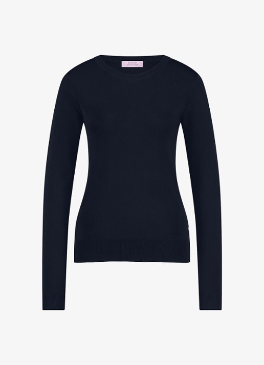 Studio Anneloes Lana fijngebreide pullover met ronde hals - voorkant donkerblauw