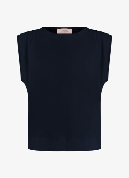Studio Anneloes Leona mouwloze top met plooien - voorkant blauw