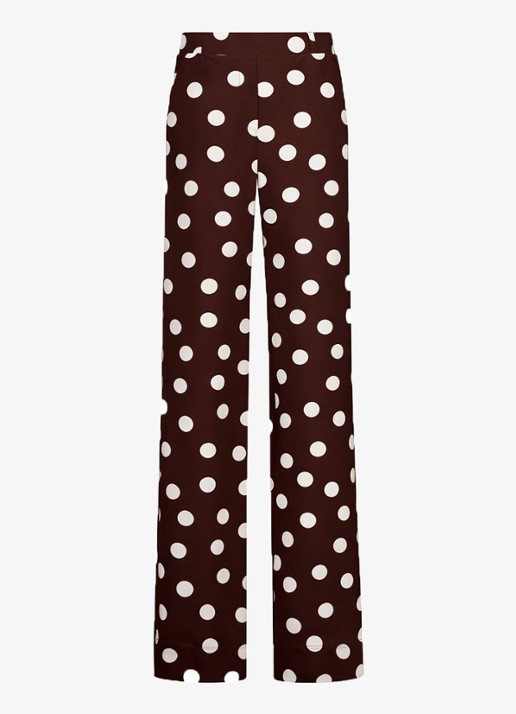 Studio Anneloes Lexie high waist wide fit broek met steekzakken en stippenprint - voorkant bruin