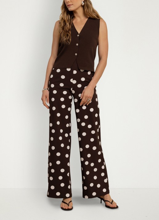 Studio Anneloes Lexie high waist wide fit broek met steekzakken en stippenprint - voorkant 2 bruin