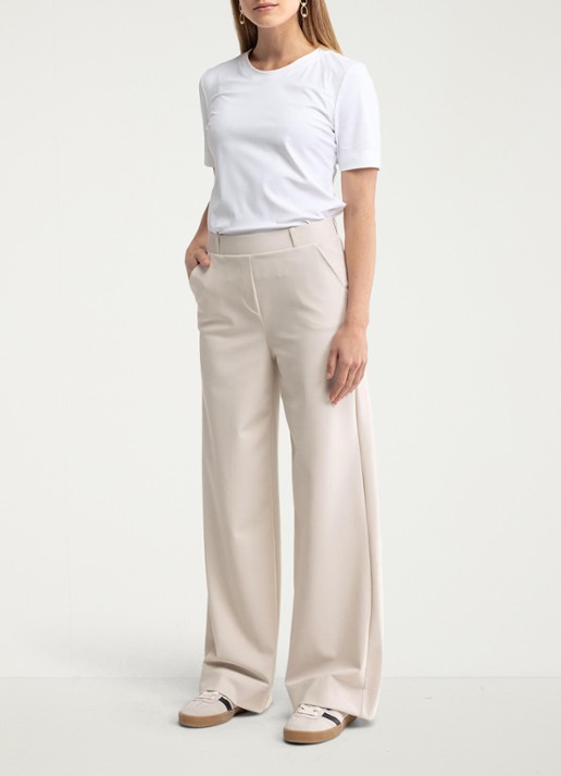 Studio Anneloes Lexie high waist wide fit broek met steekzakken - voorkant 5 gebroken wit
