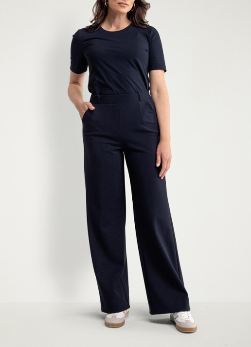 Studio Anneloes Lexie high waist wide fit broek met steekzakken - voorkant 3 donkerblauw
