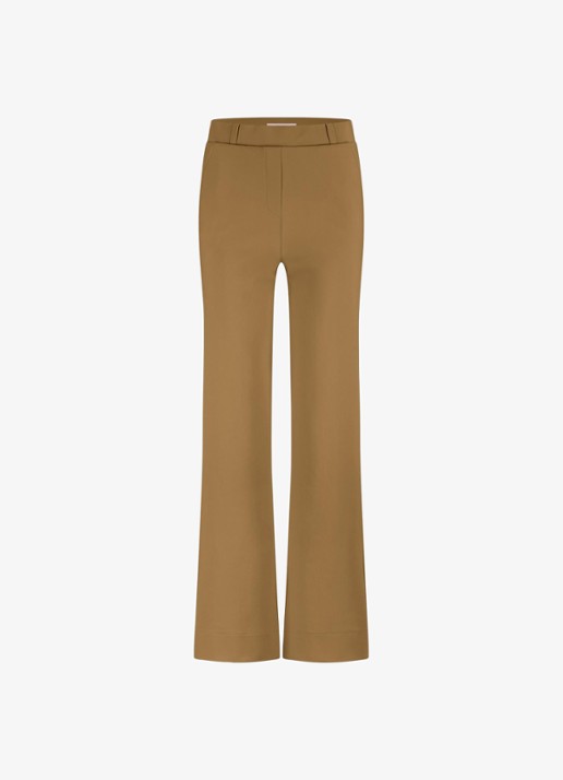 Studio Anneloes Lexie mid waist wide fit pantalon van travelstof - voorkant okergeel