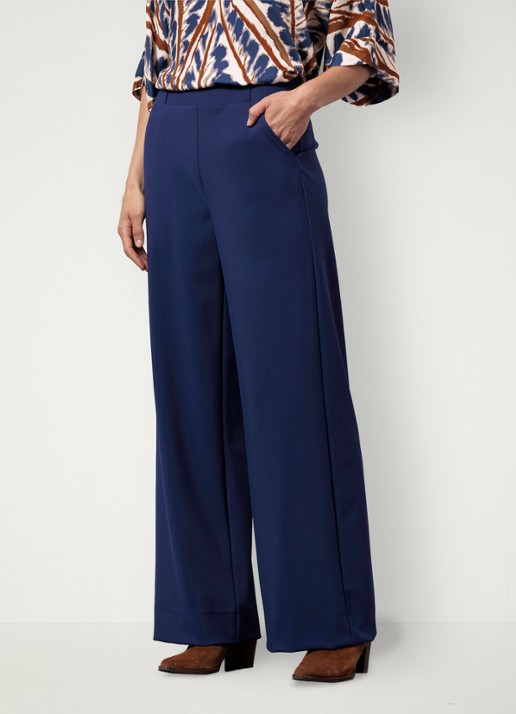 Studio Anneloes Lexie mid waist wide fit pantalon van travelstof - detail 3 donkerblauw