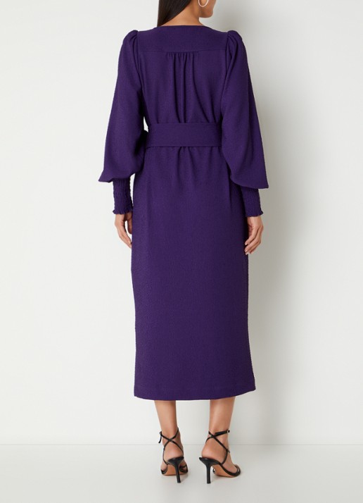 Studio Anneloes Lisbon midi tuniekjurk met structuur en ballonmouw - achterkant violet