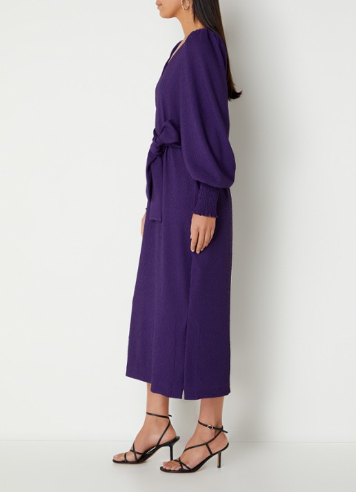 Studio Anneloes Lisbon midi tuniekjurk met structuur en ballonmouw - voorkant 4 violet