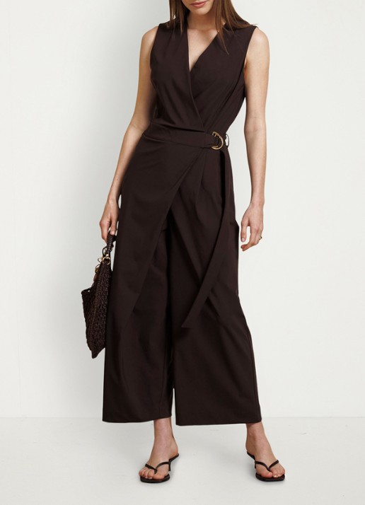 Studio Anneloes Loesje loose fit jumpsuit met ceintuur - detail 2 donkerbruin