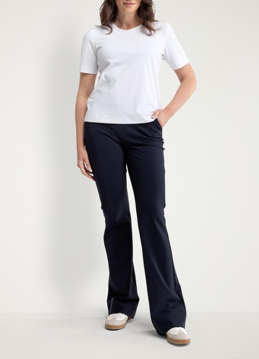 Studio Anneloes Long high waist flared fit broek met steekzakken - voorkant 5 donkerblauw