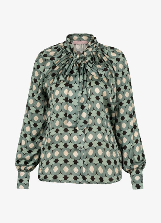Studio Anneloes Lorina blouse met grafisch patroon en sjaalkraag - voorkant 5 groen