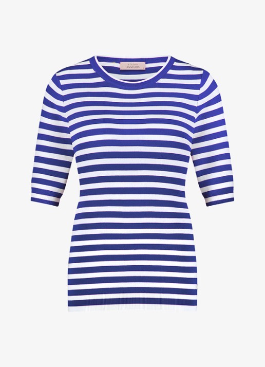 Studio Anneloes Luna fijngebreide pullover met streepprint - voorkant 2 blauw