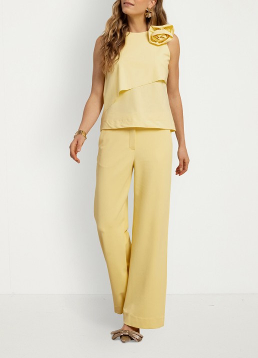 Studio Anneloes Luz high waist loose fit pantalon met steekzakken - voorkant 2 lichtgeel