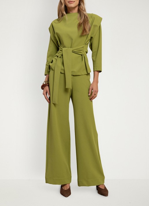 Studio Anneloes Luz high waist wide fit pantalon met steekzakken - voorkant 2 groen