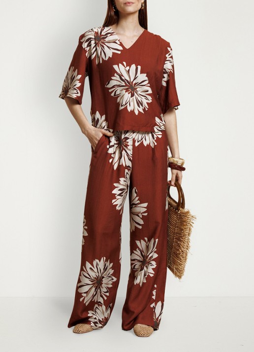 Studio Anneloes Maddi blouse met bloemenprint - voorkant 4 roestbruin