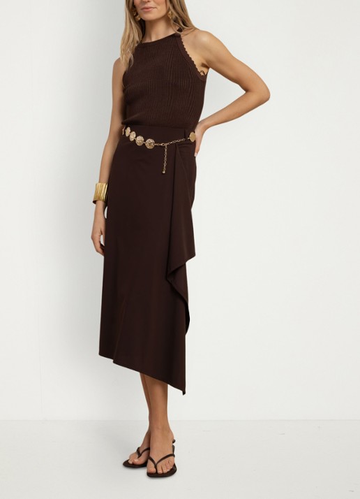 Studio Anneloes Maisy midi rok met volant - detail 5 bruin
