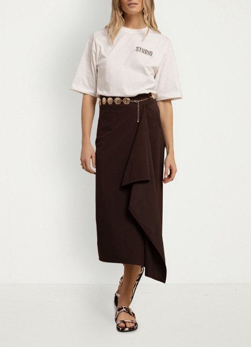 Studio Anneloes Maisy midi rok met volant - voorkant 3 bruin