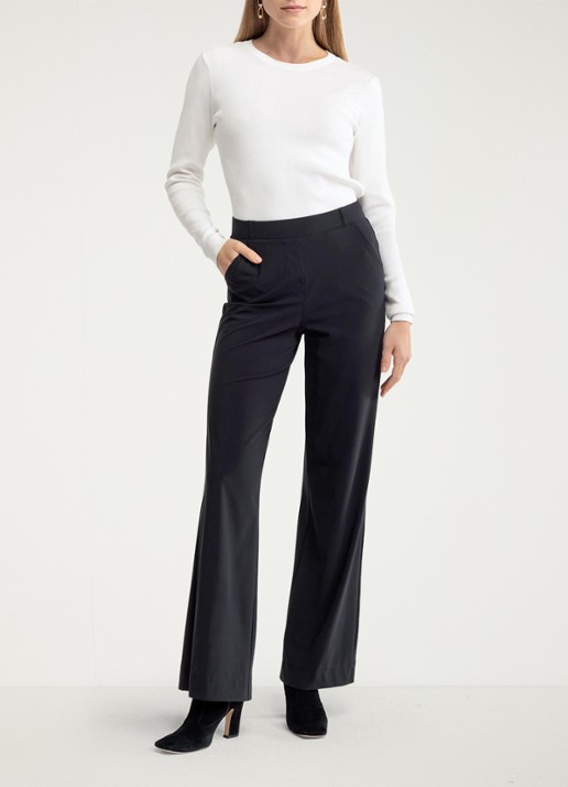 Studio Anneloes Marilon high waist wide fit broek met steekzakken - voorkant 4 zwart