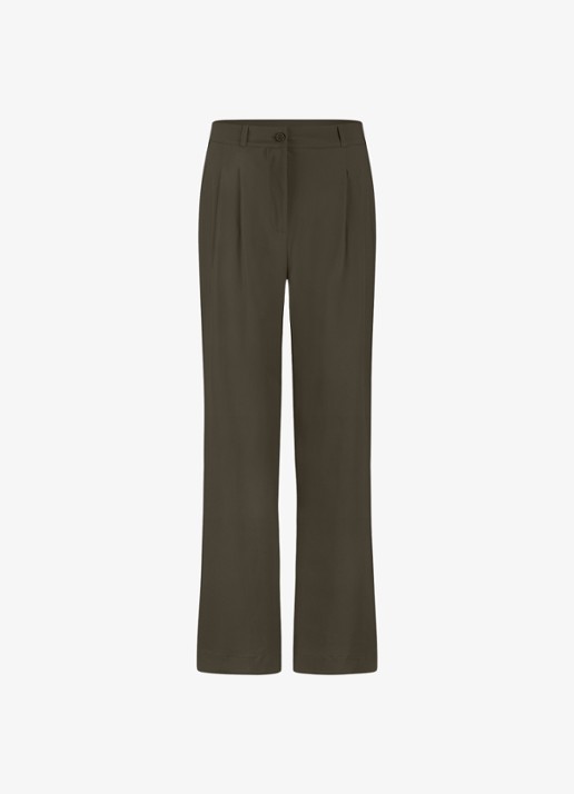 Studio Anneloes Mid waist loose fit pantalon - voorkant legergroen