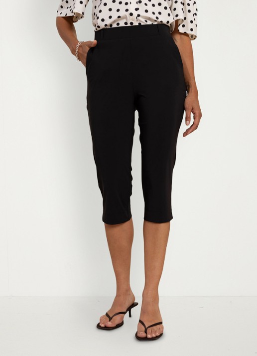 Studio Anneloes Mid waist straight fit capri broek - detail zwart