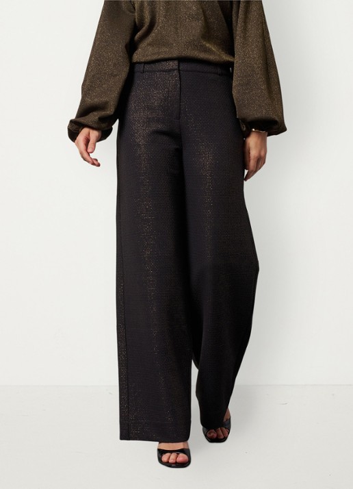 Studio Anneloes Mid waist wide fit pantalon met lurex en steekzakken - detail 5 zwart