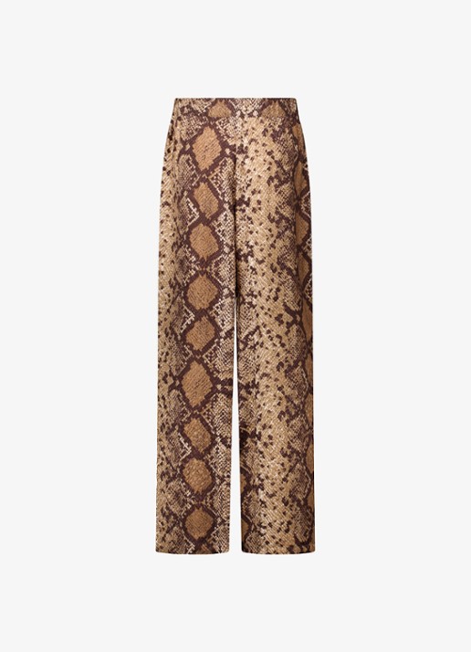 Studio Anneloes Mienke high waist wide fit pantalon met slangenprint - achterkant bruin