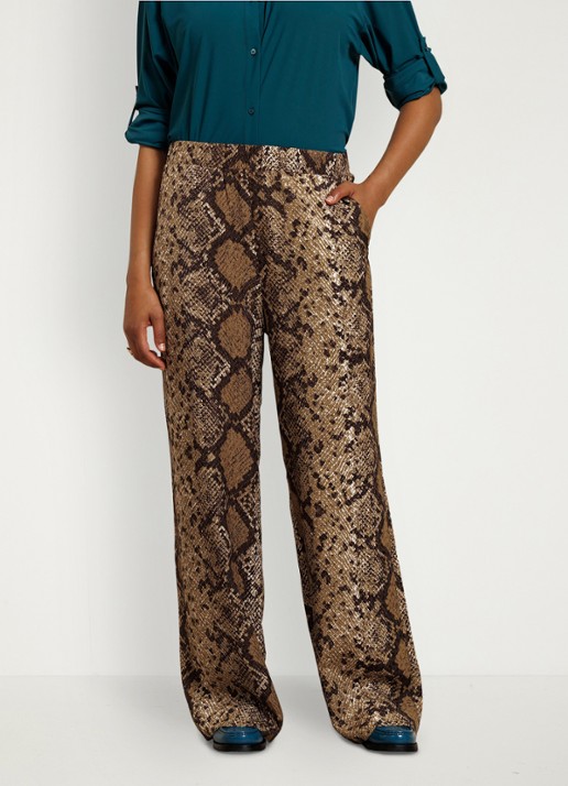 Studio Anneloes Mienke high waist wide fit pantalon met slangenprint