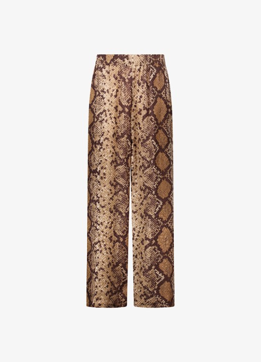 Studio Anneloes Mienke high waist wide fit pantalon met slangenprint - voorkant 2 bruin