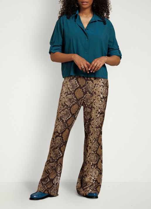 Studio Anneloes Mienke high waist wide fit pantalon met slangenprint - voorkant 3 bruin