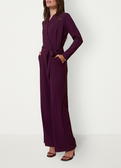 Studio Anneloes Nadia flared fit jumpsuit met strikceintuur - detail 5 bruin