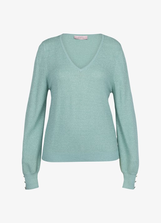 Studio Anneloes Nika grofgebreide pullover met v-hals - voorkant 4 groen