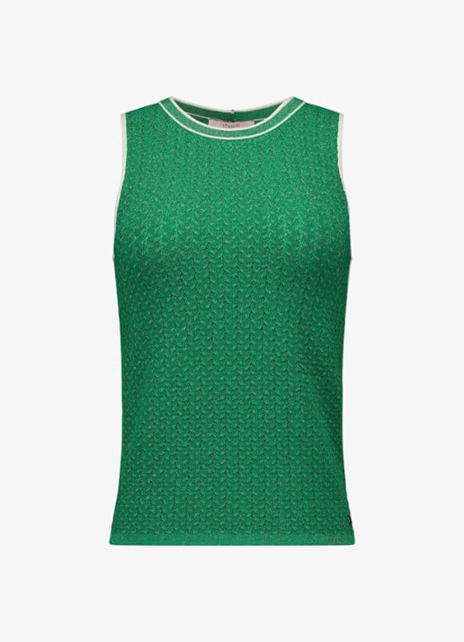 Studio Anneloes Novi Twinset fijngebreide tanktop met glitter - voorkant groen