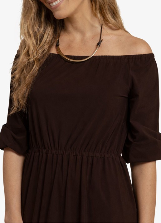 Studio Anneloes Off shoulder midi jurk met stretch - detail 4 bruin