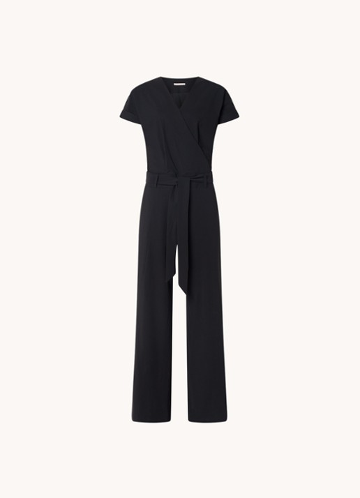 Studio Anneloes Renate - Vero wide fit jumpsuit van travelstof met strikceintuur - voorkant 2 zwart