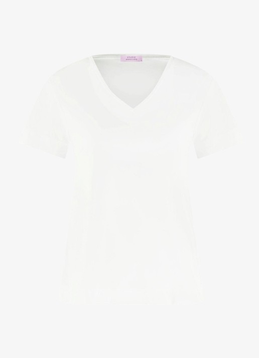 Studio Anneloes Roller T-shirt met V-hals - voorkant wit