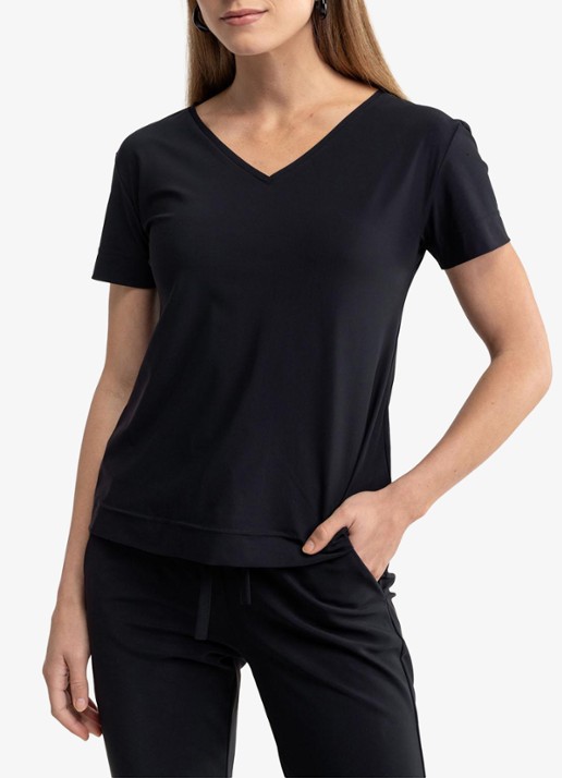 Studio Anneloes Roller T-shirt met V-hals - detail 3 zwart