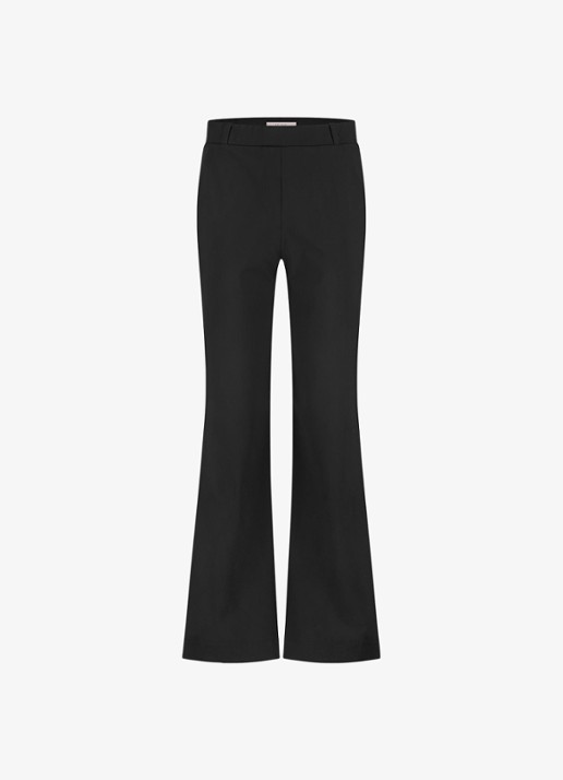 Studio Anneloes Sally mid waist flared fit broek van travelstof - voorkant 3 zwart