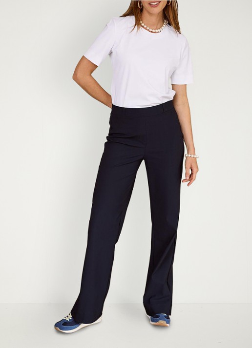 Studio Anneloes Sally mid waist flared fit broek van travelstof - voorkant 3 blauw