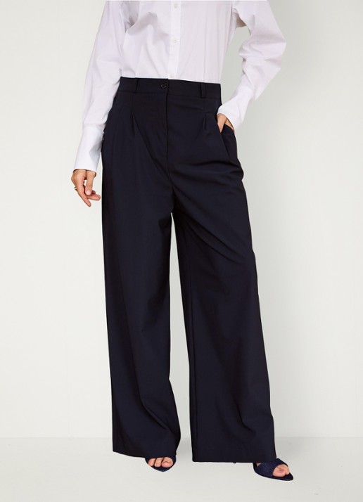 Studio Anneloes Scout mid waist wide fit pantalon van travelstof met steekzakken