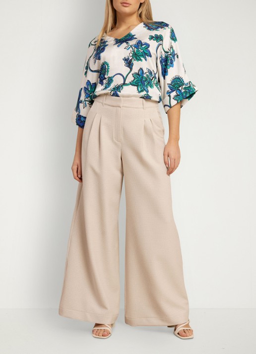 Studio Anneloes Sky high waist wide fit pantalon met structuur - achterkant 2 creme