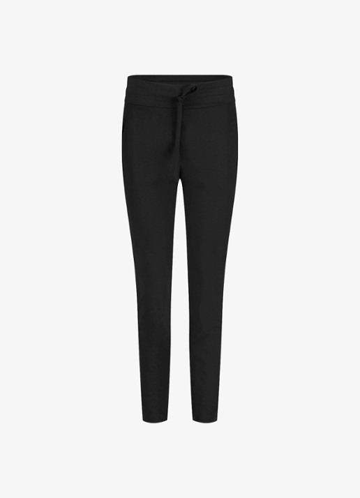 Studio Anneloes Startup high waist cropped slim fit broek met trekkoord - voorkant 4 zwart